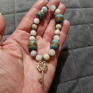 White with Blue Tone Flower Charm Bracelet